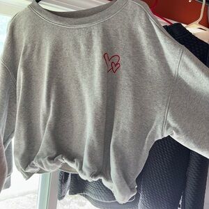 Gray Sweatshirt with Red Heart Embroidery